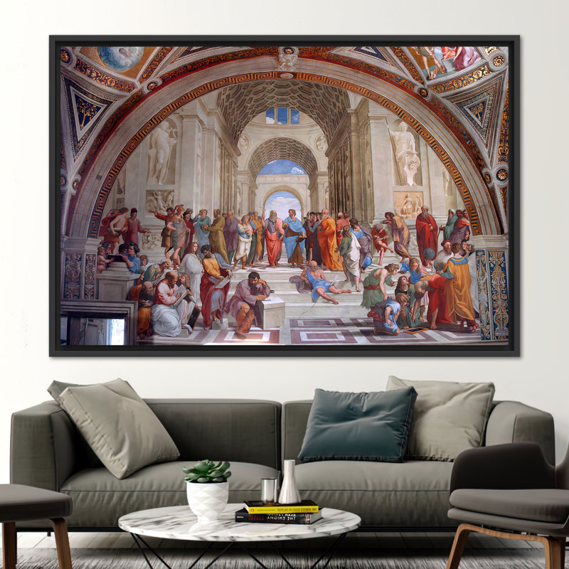 Socrates and Aristotle Oil Painting Print on Canvas by Raffaello Sanzio for Wall Decor, Black, 12" H x 16" W