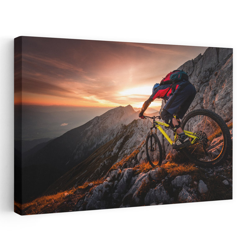 «Epic Mountain Biking Sunset», impression spectaculaire sur un paysage contemporain de montagne, 12" H x 18" W
