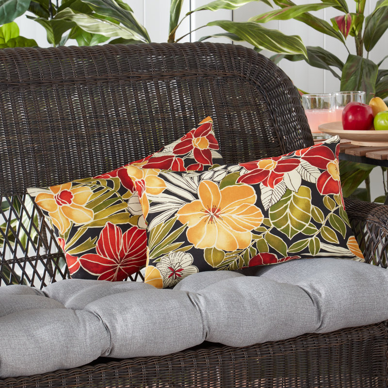 Henrich Indoor/Outdoor Striped Lumbar Pillow, Aloha Black