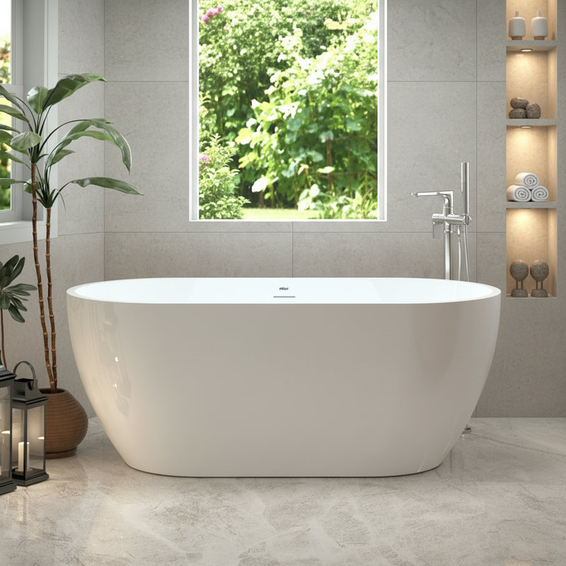 Baignoire de trempage autoportante Bali, H 22,80 po x L 59,10 po x l 28 po, Drain en nickel brossé