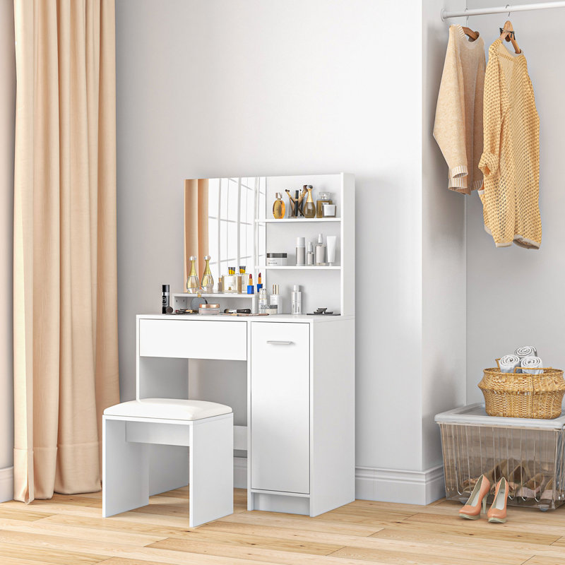 HOMCOM Dressing Table w/ Mirror and Stool Vanity Table White
