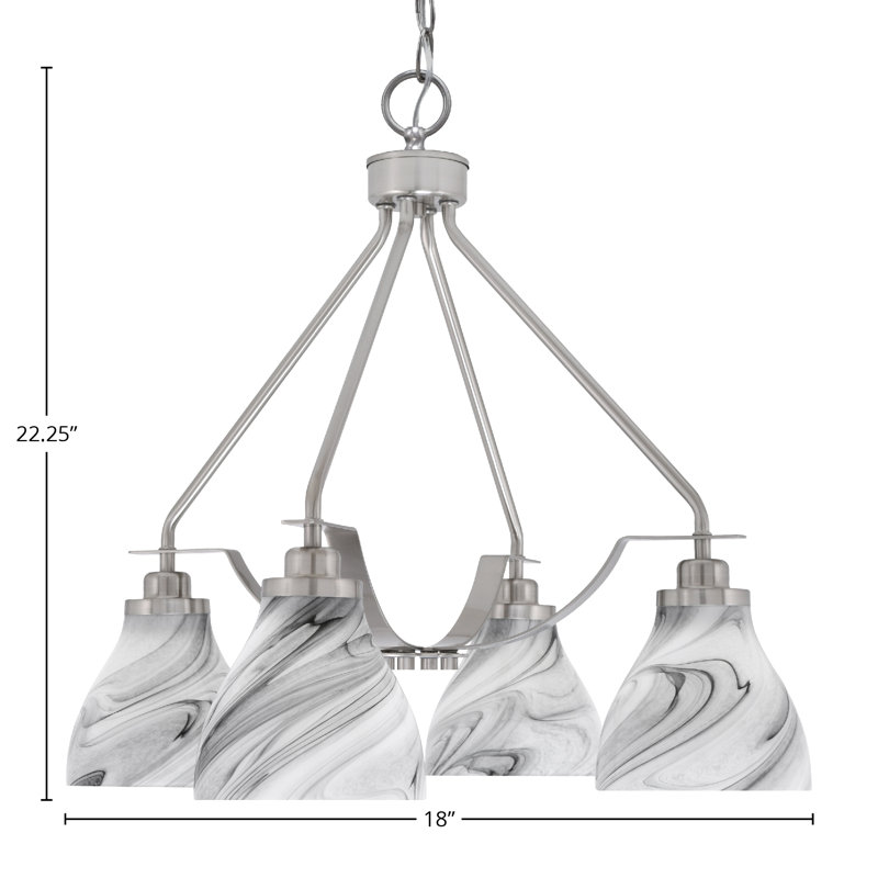 Lustre 4 lumières Odyssey Downlight illustré avec verre de 6,25 po, Tourbillon onyx, Nickel brossé