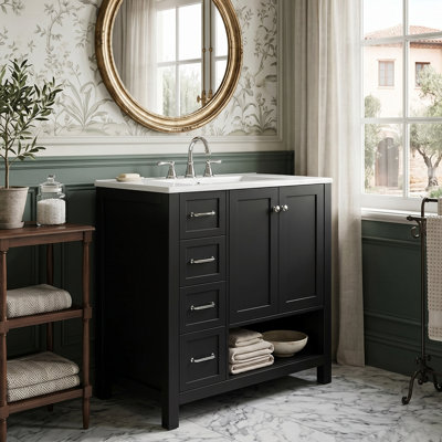 Meuble-lavabo 30 po avec comptoir en céramique intégré et meuble-lavabo moderne en bois aggloméré noir / blanc / gris / bleu-gris