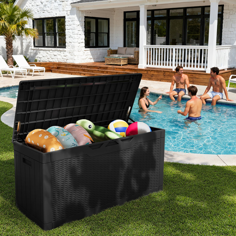 105 Gallons Water Resistant Resin Lockable Deck Box, Black