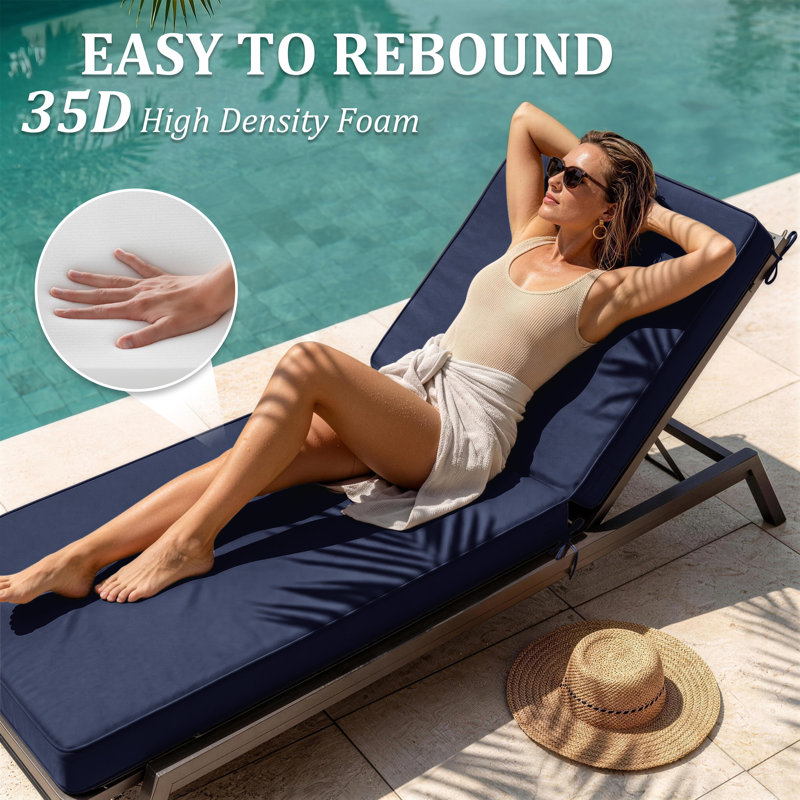 Outdoor 4'' Chaise Lounge Cushions Lounge Chair Cushions 26" W X 80" L, Navy Blue, 2, 26" W x 80" D
