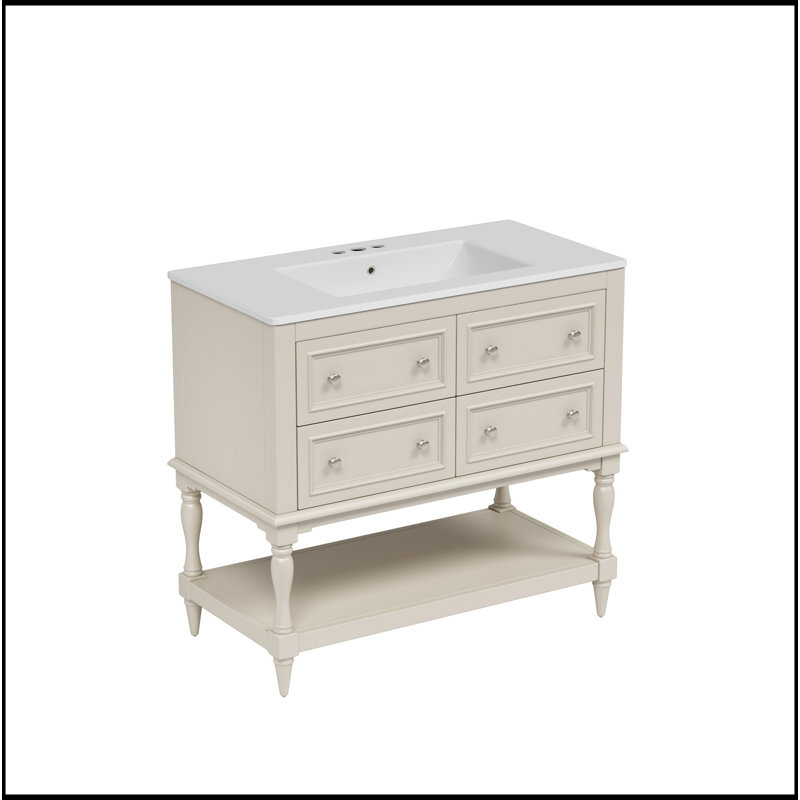 36" Bathroom Vanity Cabinet With Sink Combo Set, Undermount Ceramic Sink, Free Standing Vanity Set With 4 Drawers, Solid Wood Frame Bathroom Cabinet