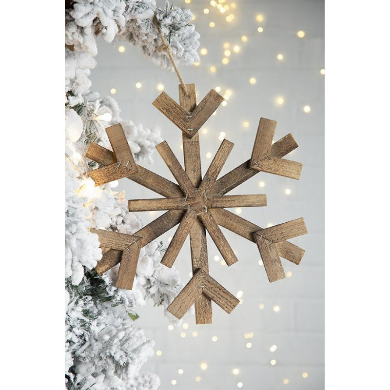 Rustic Brown Wooden Snowflake Ornaments Set of 6