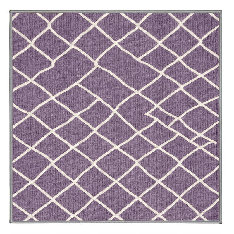Tapis rose à motif treillis lavable à la machine, Carré 7 pi
