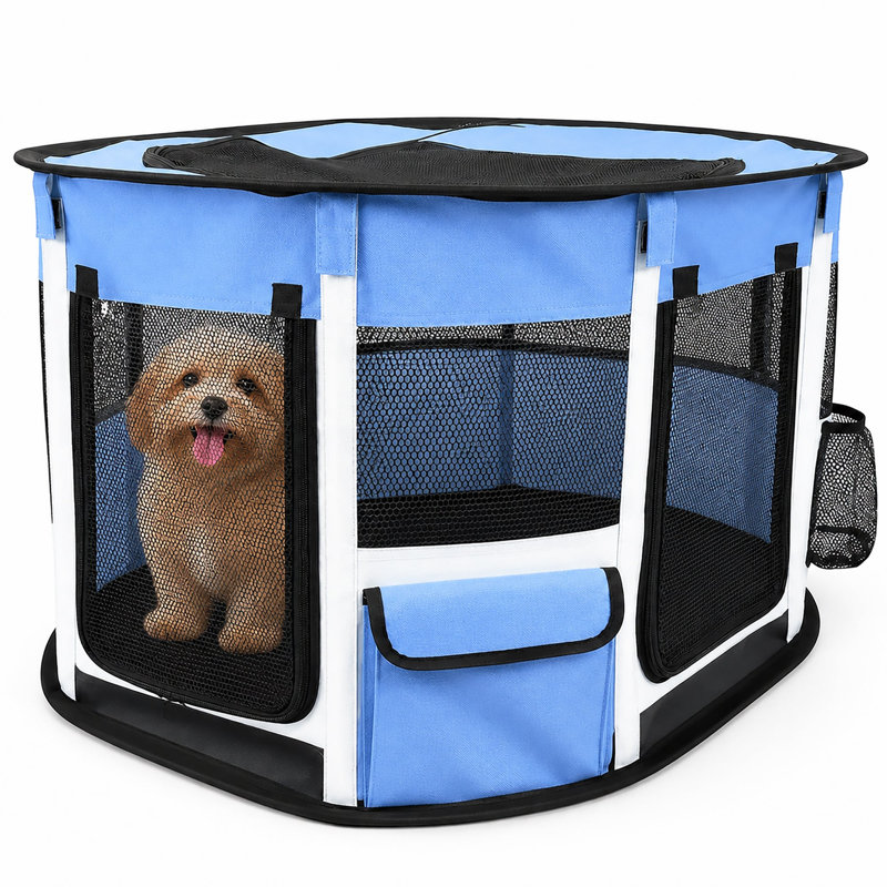 Parc de voyage pliable et robuste pour animaux de compagnie Pet Life® « GoHaven », Large, Bleu