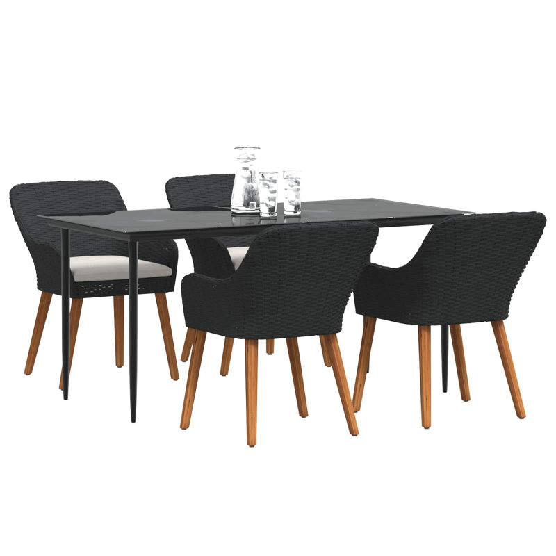 Ensemble de salle à manger de jardin avec coussin 5 pièces vidaXL, 4, 29.1" H x 63" W x 31.5" D, Black