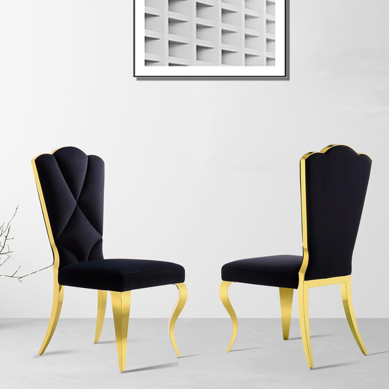Chaise de salle à manger rembourrée Kontxi, Noir, Or