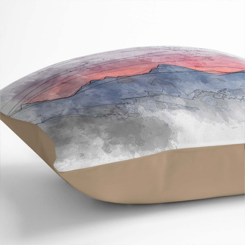 Mountain Ridge Sunset Cushion with Filling, 55cm H x 55cm W x 20cm D, Stone
