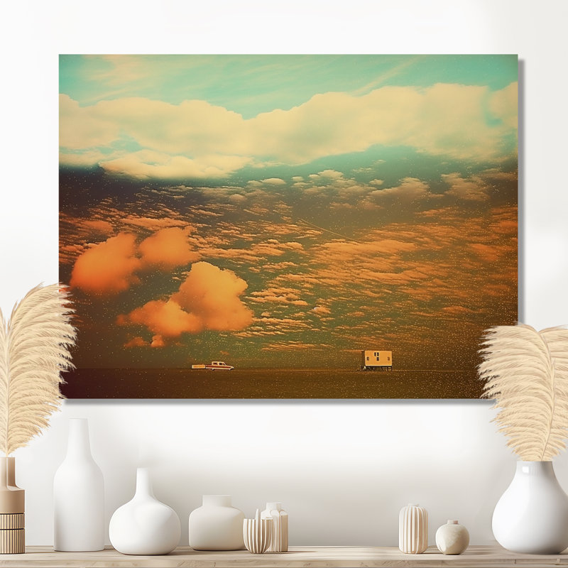 «A Car A House Clouds And Meadow Vintage», art mural nuages, Toile tendue, H 12 po x l 20 po