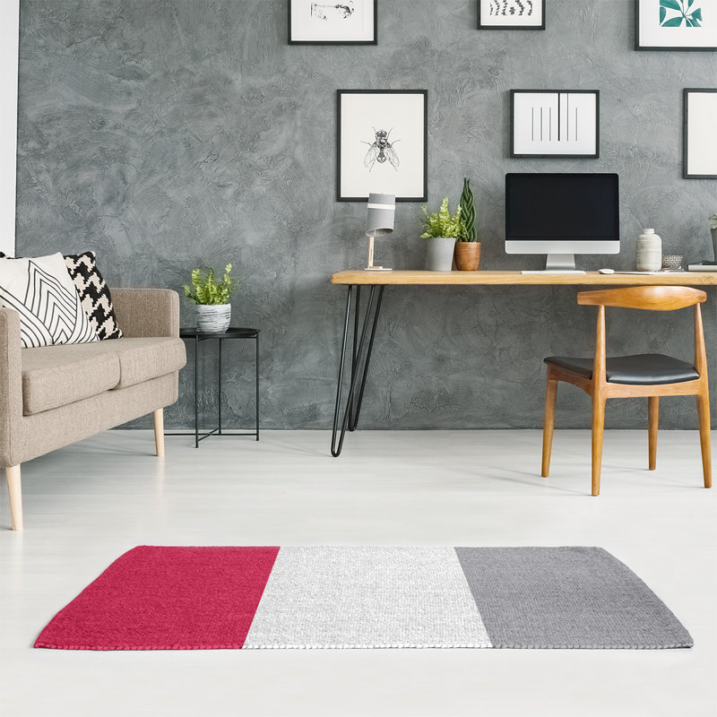 Tapis rouge rayé/argenté, Rectangle 7 pi x 5 pi