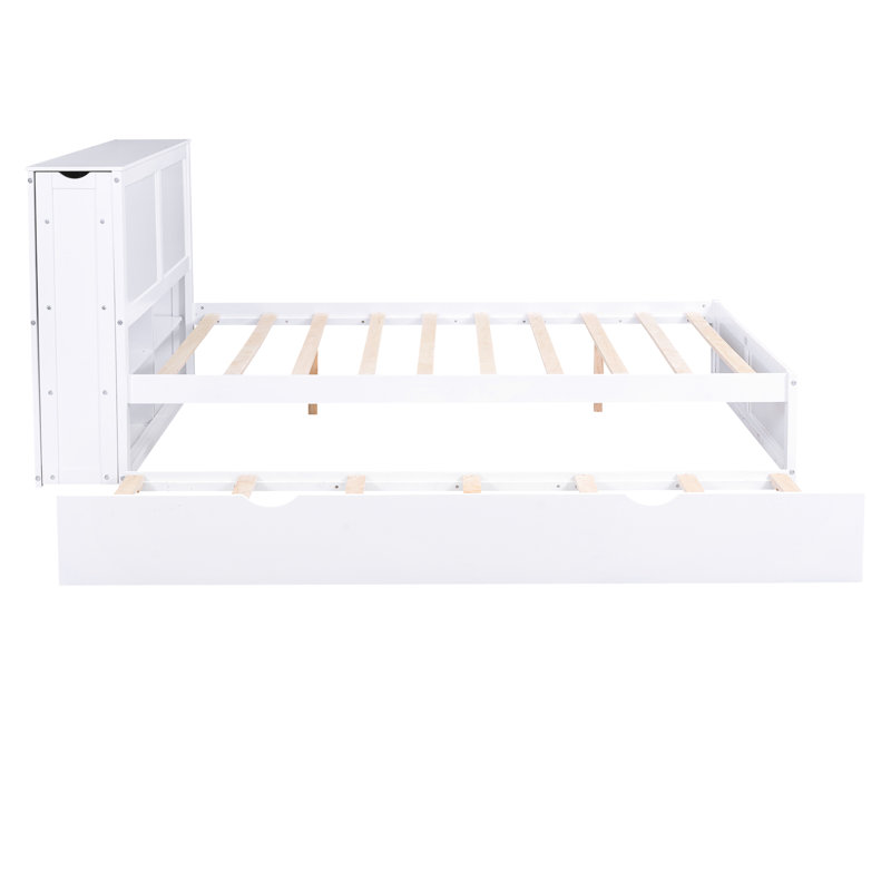 Grand lit de rangement blanc avec tablettes coulissantes et gigogne simple TG - construction, gigogne spacieuse, bois, nombreuses options