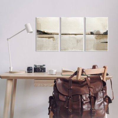 Abstract Beige Landscape 3 Piece Wall Plaque Art Set by Ros Ruseva