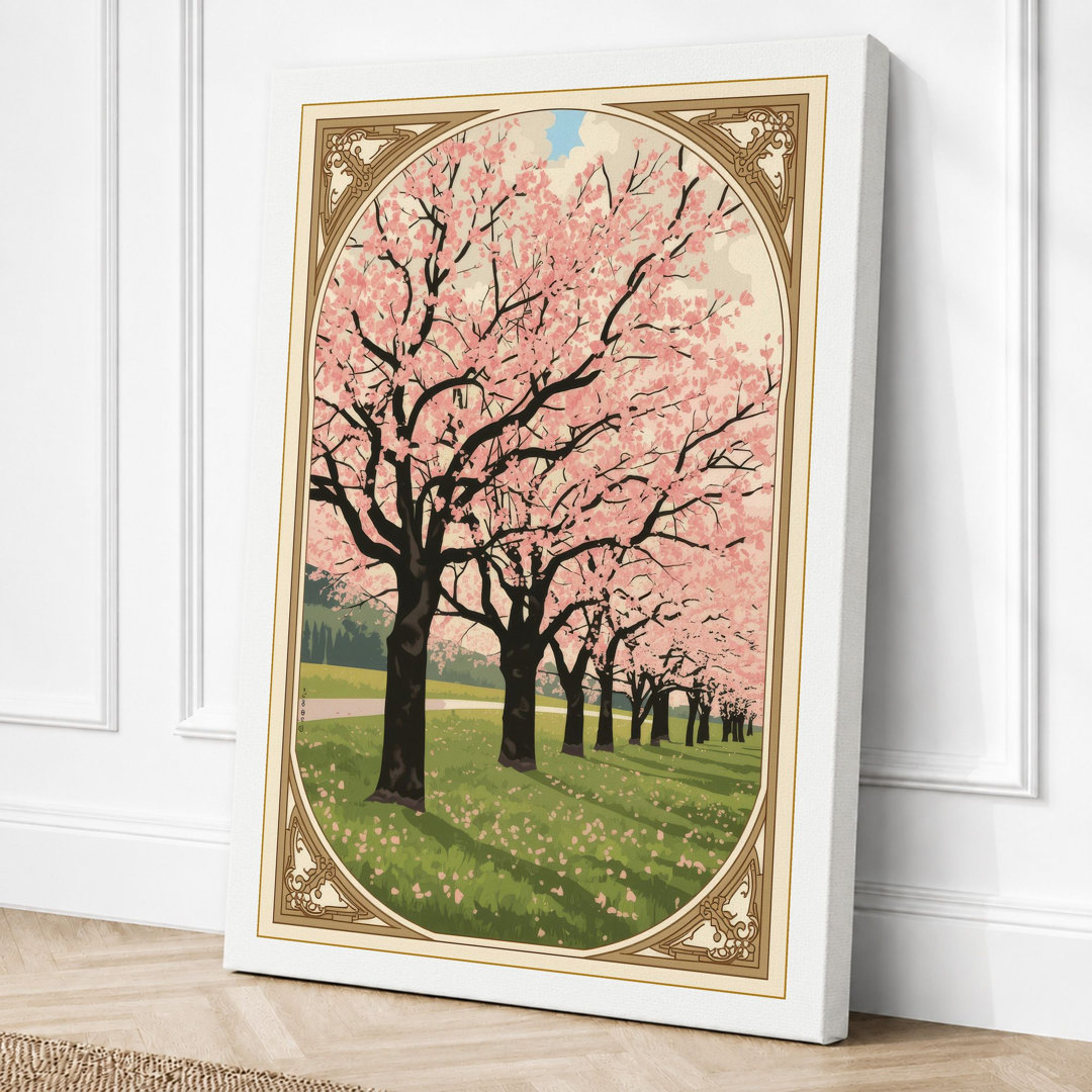 Cherry Blossom Path Vintage - Wrapped Canvas