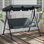 Balancelle d'extérieur 3 places avec coussin, support à structure en acier, auvent inclinable pour patio, jardin, gris