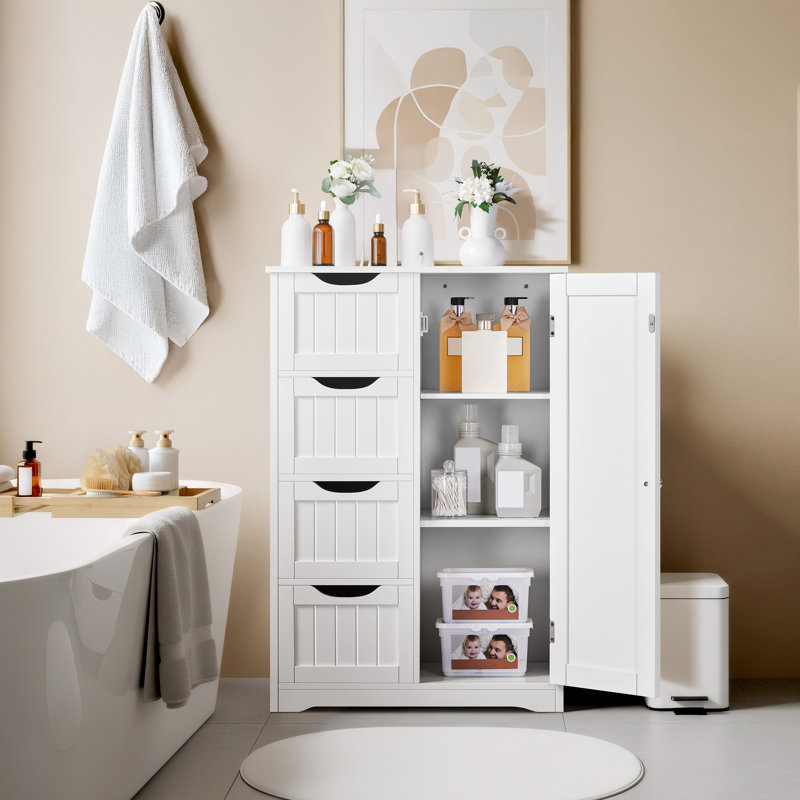 Jalieah Free-Standing Large Wooden Bathroom Floor Cabinet, 32.5" H x 22" W x 12" D, White