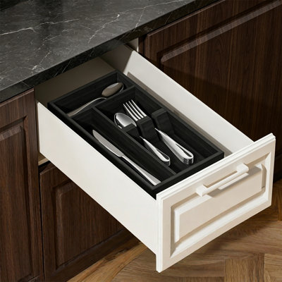 Bamboo Silverware Organizer Kitchen Utensil Drawer Silverware Tray Fixed Slots Black