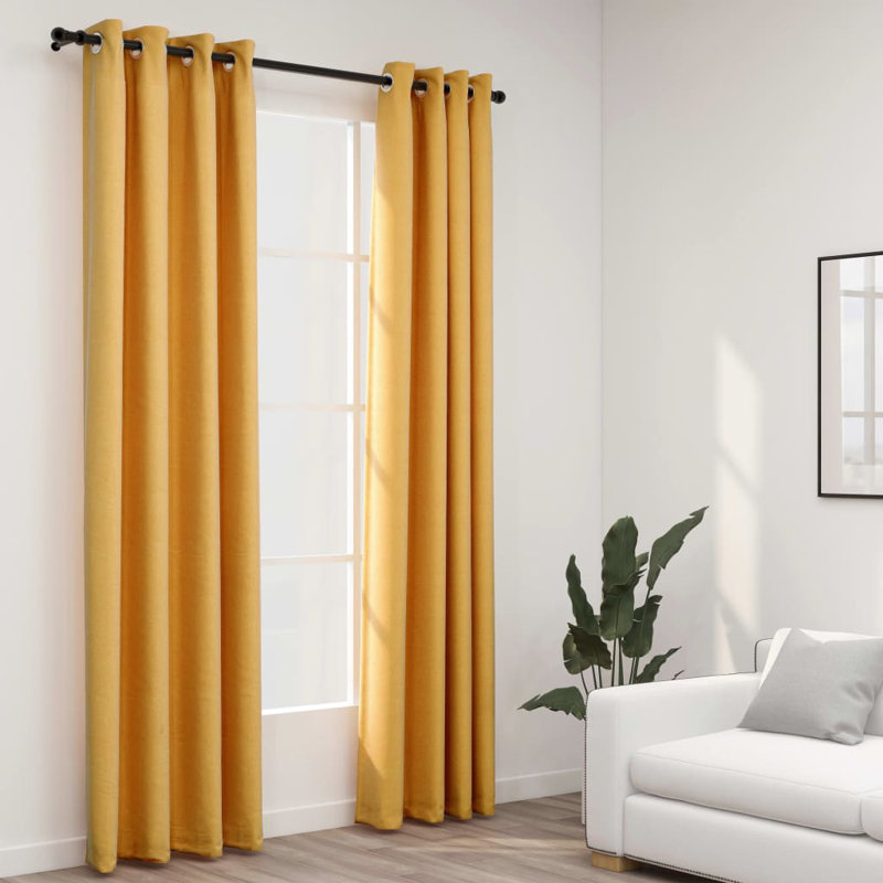 Chaarvi Blackout Curtain Pair, 140cm Width x 245cm Drop, Yellow
