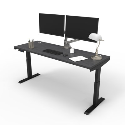 Skyscraper Electric Height Adjustable Standing Desk, Dual Motor and Digital Control with Memory, 72x24, Charcoal Strand Top with Black Frame