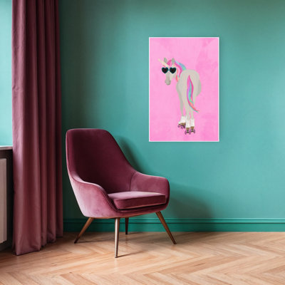 Cool Roller Unicorn Modern Playful Retro Horse Animal Landscape Wall Art Print by Sarah Manovski - Wrapped Canvas Print