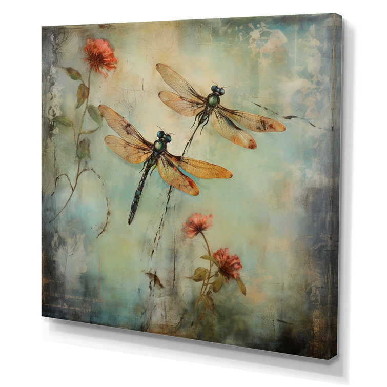 Vintage Painting Of Dragonfly Flying