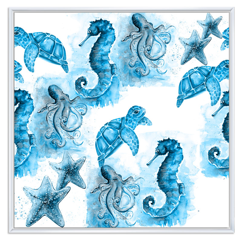 Sea Coastal Composition II - Art mural sur toile traditionnel, H 36 po x l 36 po x P 1,5 po, Cadre flottant blanc