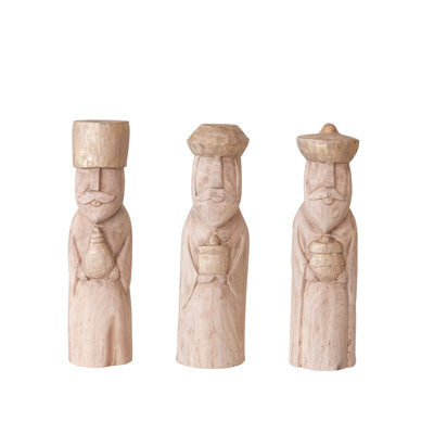 Hand-Carved Mango Wood Wise Men Sculpture