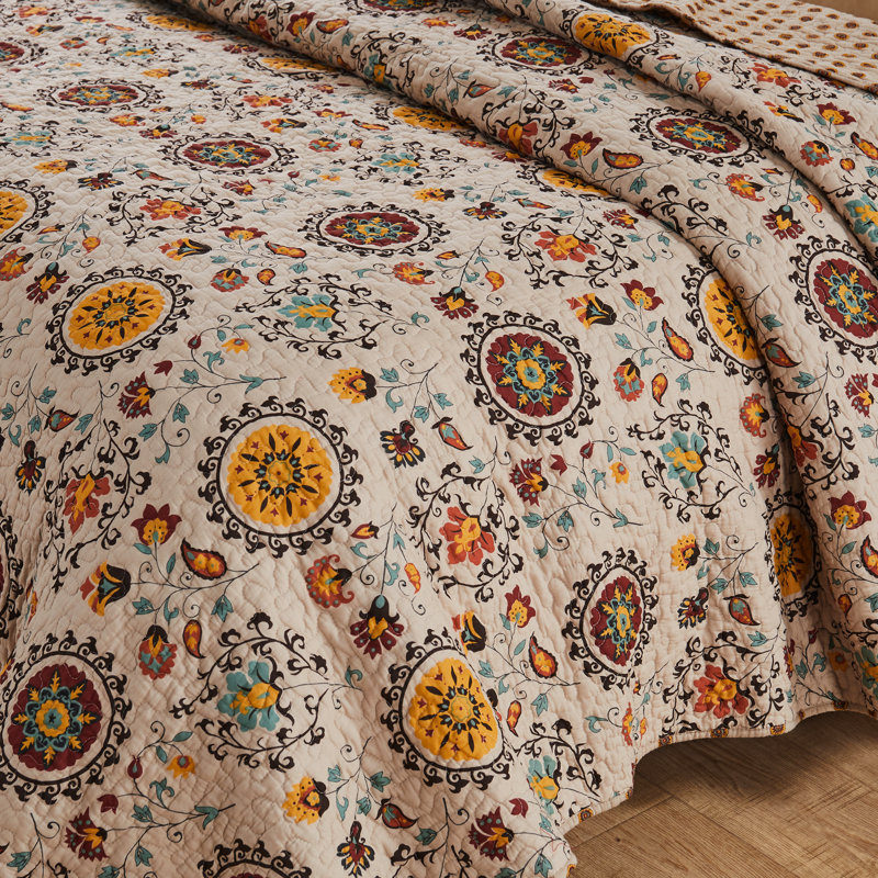 Greenland Home Fashions Andorra Multicolor  2-Piece Twin Size Quilt Set, 68x88 Inch, Twin/Twin XL Quilt + 1 Standard Sham