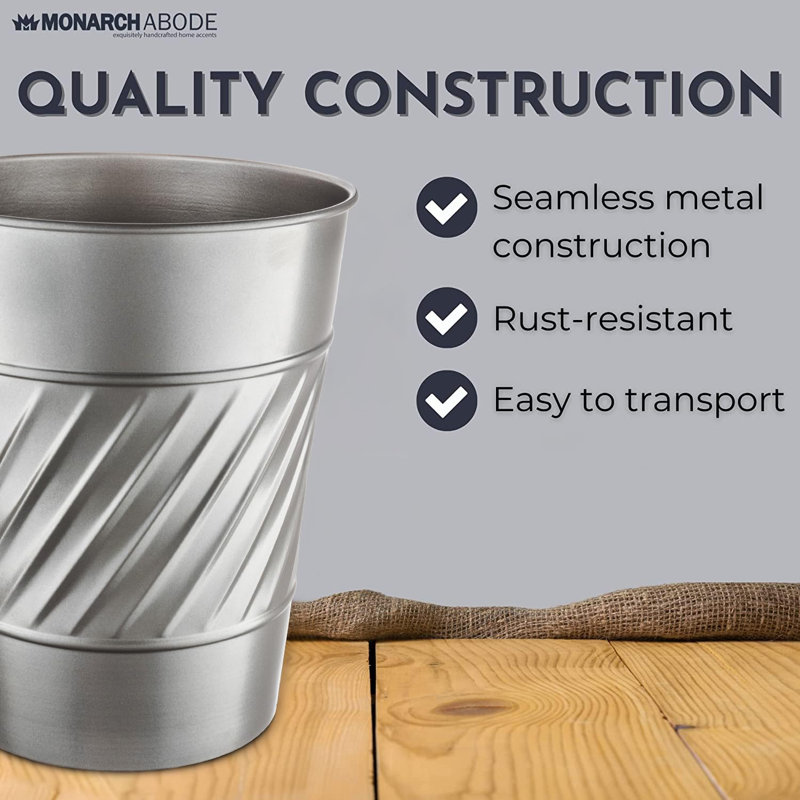 Pewter Wave Embossed Metal Cylindrical Waste Basket