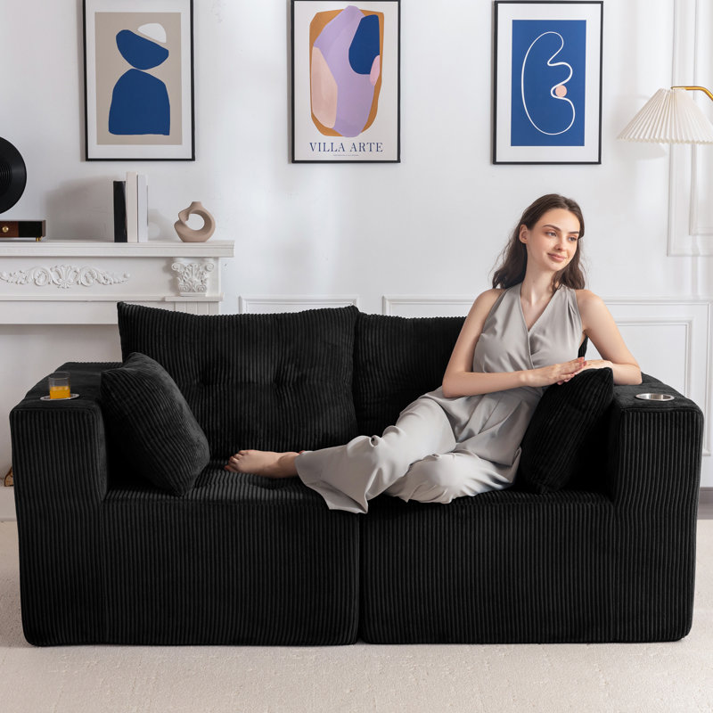 Canapé modulaire modulaire 73 po Corduroy, Noir