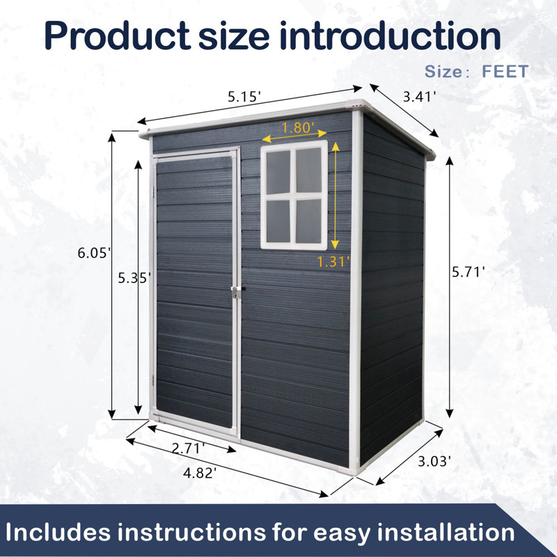 5x3 Resin Outdoor Storage Shed with Floor and Window Black