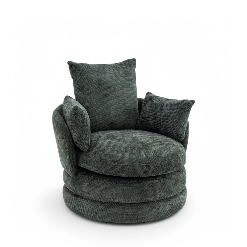 Upholstered Swivel Barrel Chair, Solo Green Chenille 