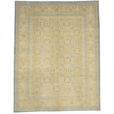 Tapis oriental tribal bleu-gris 9X12