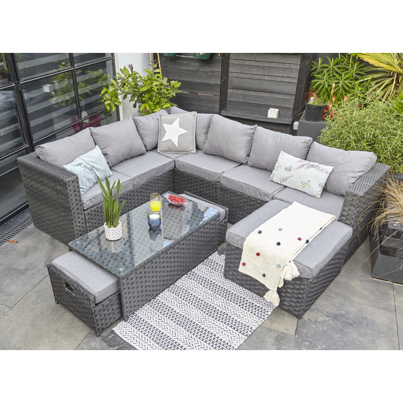 Babson Rattan 9- Person Seating Group, Black