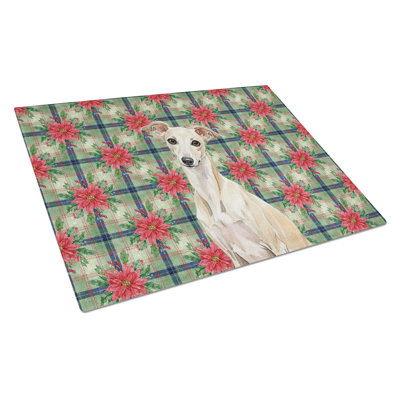 Cream Italian Greyhound Christmas PoinsettIas Glass Cutting Board