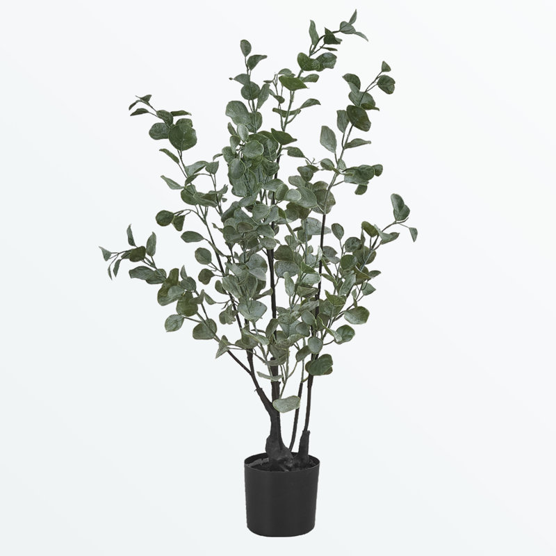 Arbre d'eucalyptus réaliste de 35 pouces - plante d'intérieur artificielle avec pot noir, tiges réglables et verdure nécessitant peu d'entretien