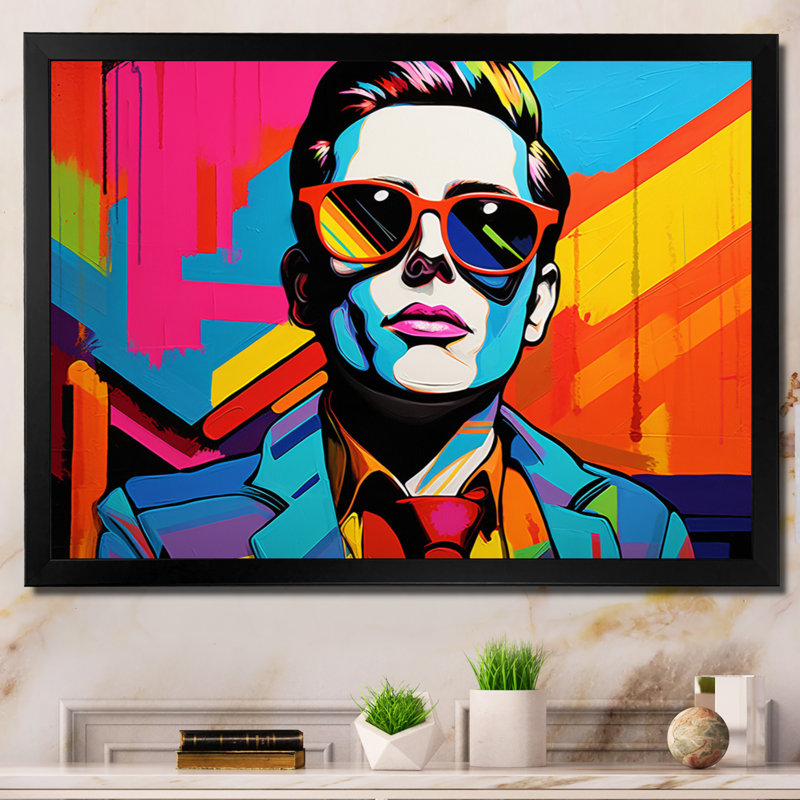 Pop Art, autoportrait II - gens, art mural, salon, Cadre photo noir, H 24 po x l 32 po x P 1 po