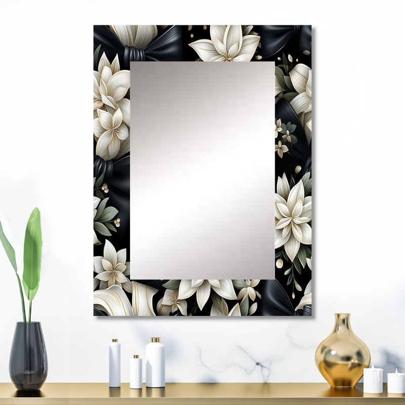 Scottsdale Tuxedo Tidings - grand miroir floral, décor de miroir mural floral unique, impression d'art en métal