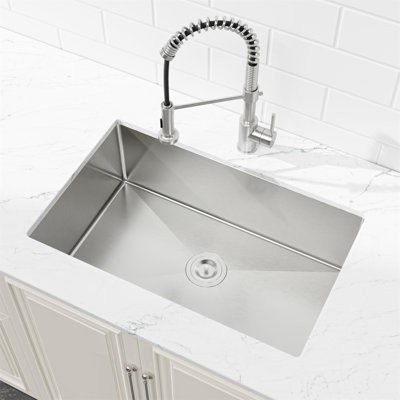 Stainless Steel Kitchen Sink, 30″X19″ Drop In Single Bowl, Undermount Handmade Sink In Brushed Nickel, With US Standard Drain And Hook, LS-SSBR05