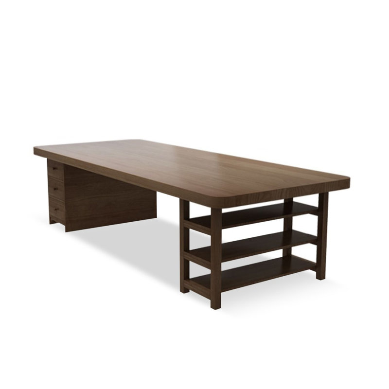 Brown Rectangular Solid Wood Executive Desk, 29.53" H x 94.49" W x 39.37" D