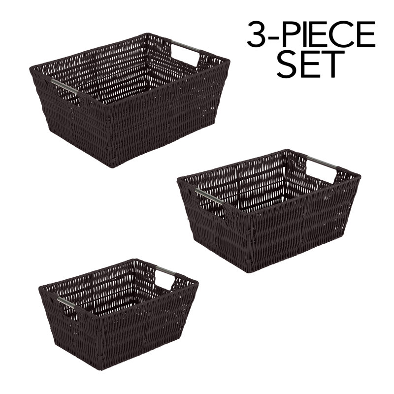 Ensemble de 3 paniers fourre-tout en rotin blanc, Chocolat