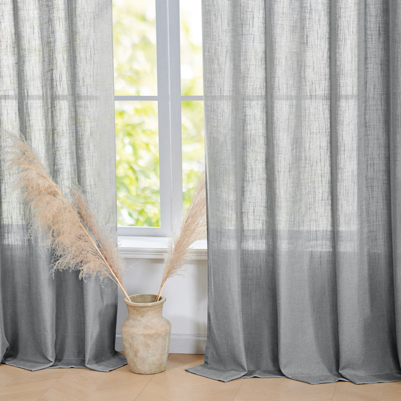Farmhouse Boho Faux Linen Semi Sheer Textured Curtains (Set of 2), 52" W x 84" L, Flaxen