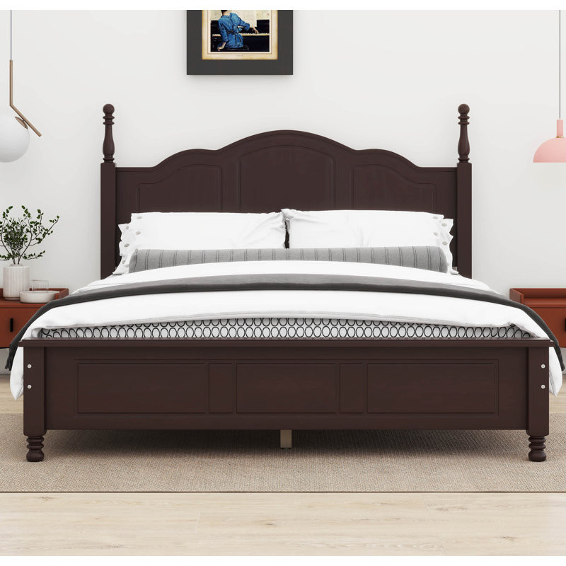 Carmena Retro Style Platform Bed, Full / Double, Dark Walnut