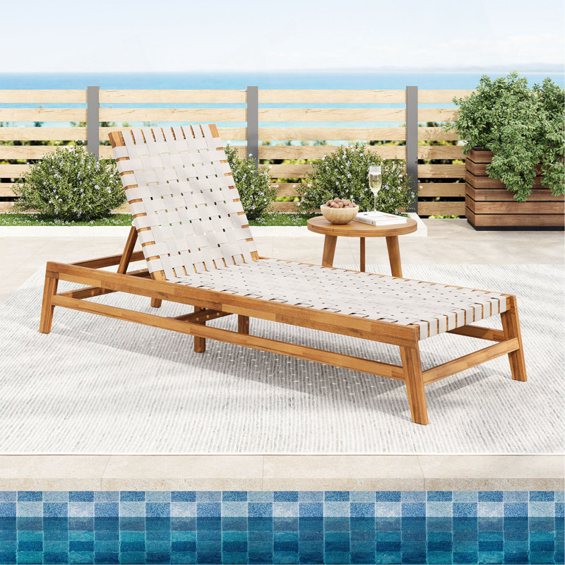 Chaise longue d'extérieur en corde, Teck