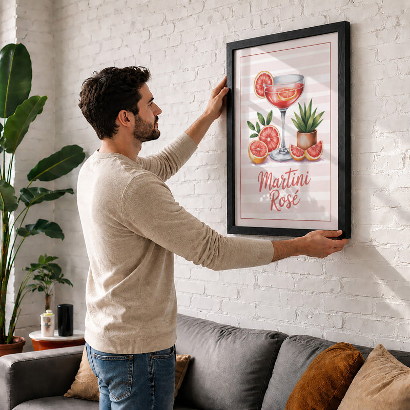 Martini Rosé Botanical - Framed Print, Unframed, A4 - 29.7 x 21.0 cm