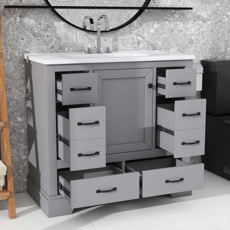 36 Inch Modern Bathroom Vanity No Sink Multi Functional Drawer Divider Adjustable Shelf, Grey