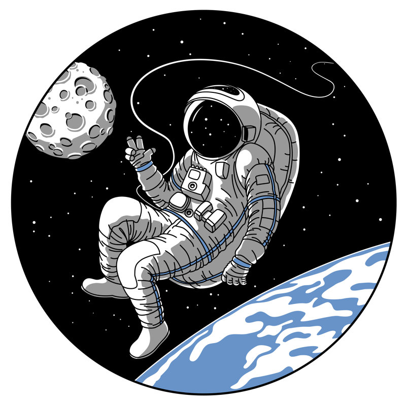 Astronaut Or Cosmonaut In Open Space Vector Sketch Illustration by Best Content Production Group - Wrapped Canvas Print